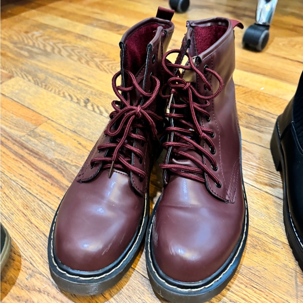 Red lace combat boots